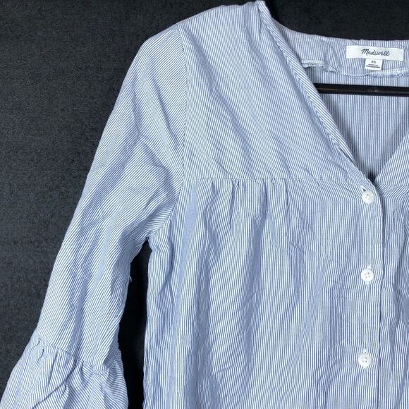 Madewell Womens Shirt Blue White Veranda Bell Sleeve Button Down XS - Picture 4 of 12